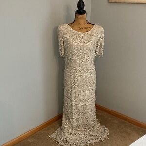 Vintage Cattiva New York Elegant Cream Lace Maxi Dress Women Size 16